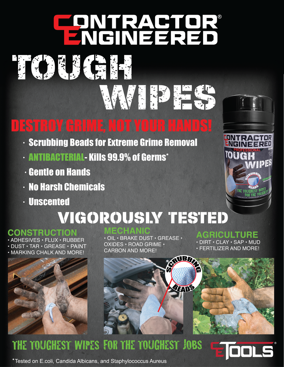 CE Tools Pro Tough Wipes with Scrubbing Beads Best Industrial Hand