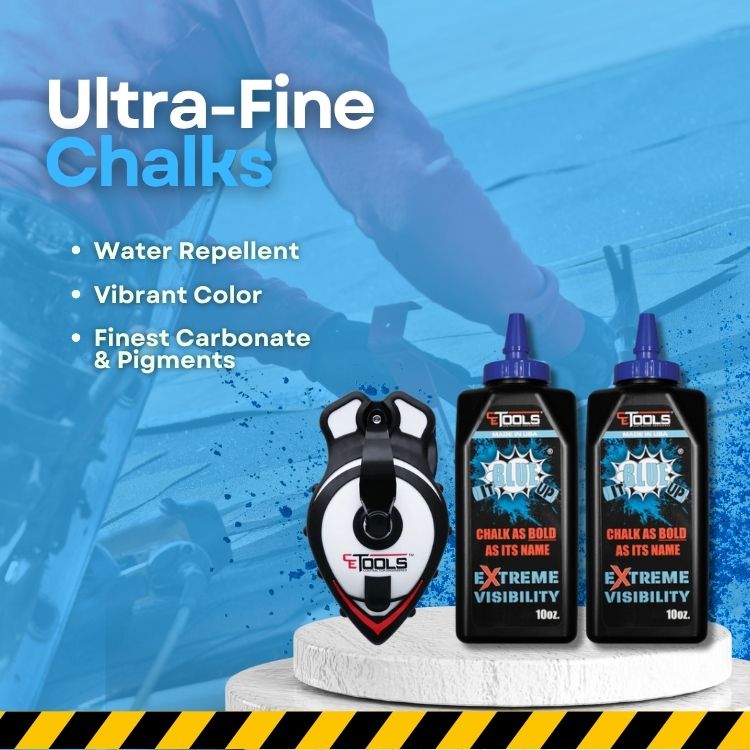 SnapBack Chalk Line with Releasable Tip® (1 Unit. )& Blue It Up 10oz Chalk (2 Unit.)