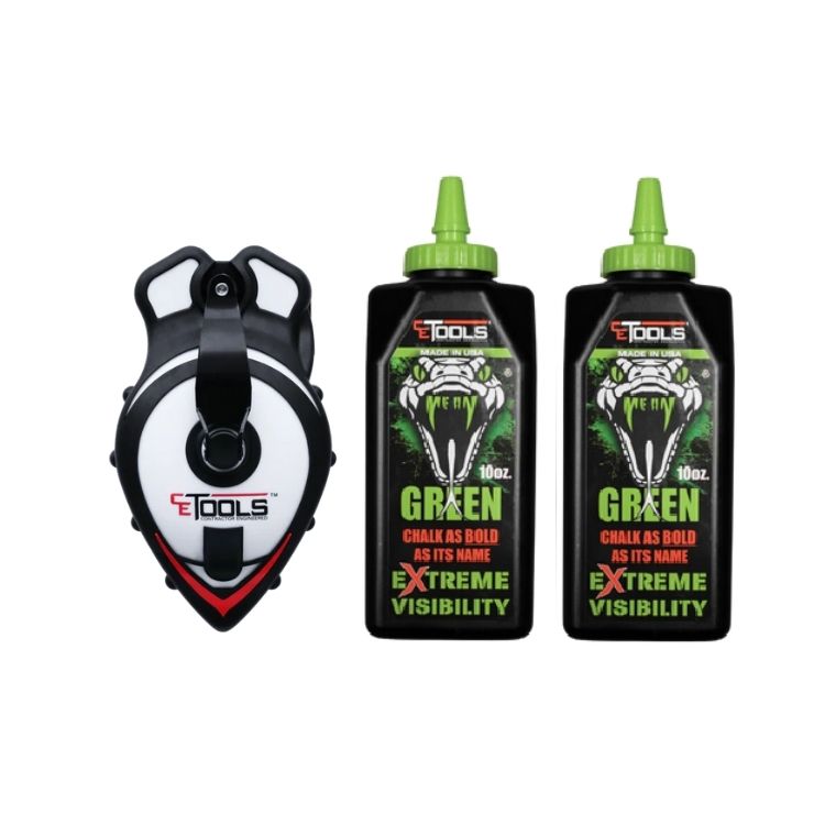 SnapBack Chalk Line with Releasable Tip®  (1 Unit) & Mean Green 10oz Chalk (2 Unit)