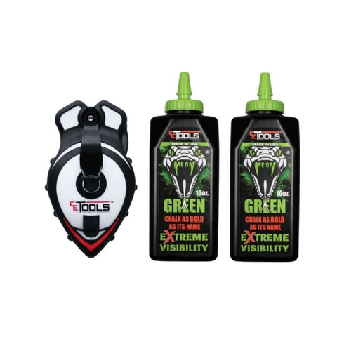 SnapBack Chalk Line with Releasable Tip®  (1 Unit) & Mean Green 10oz Chalk (2 Unit)