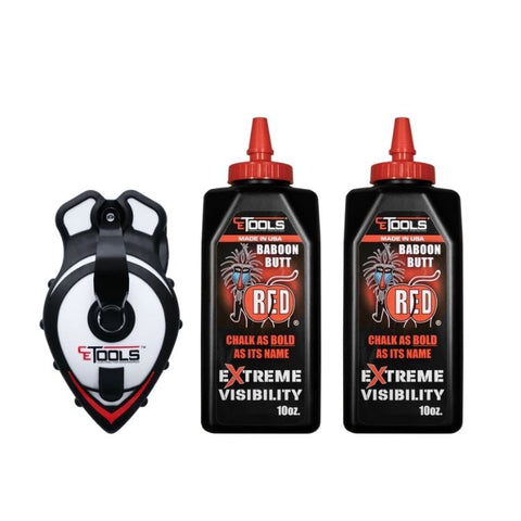 SnapBack Chalk Line with Releasable Tip® (1 Unit.) & Baboon Butt Red 10oz Chalk (2 Unit.)