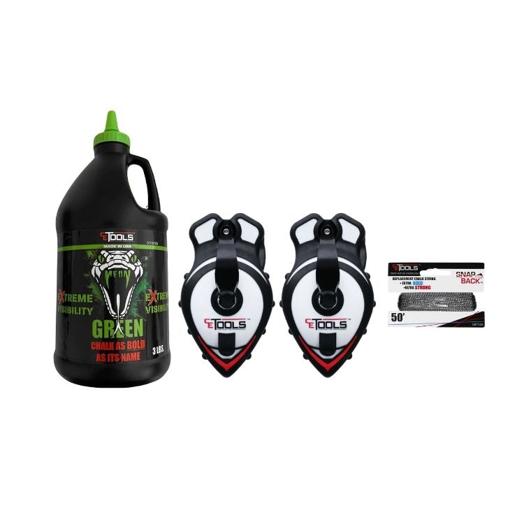 SnapBack Chalk Line with Releasable Tip® (2 Units) & Mean Green 3LB Chalk (1 Unit)