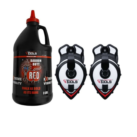 SnapBack Chalk Line with Releasable Tip® (2 Units) & Baboon Butt Red 3lb Chalk (1 Unit)